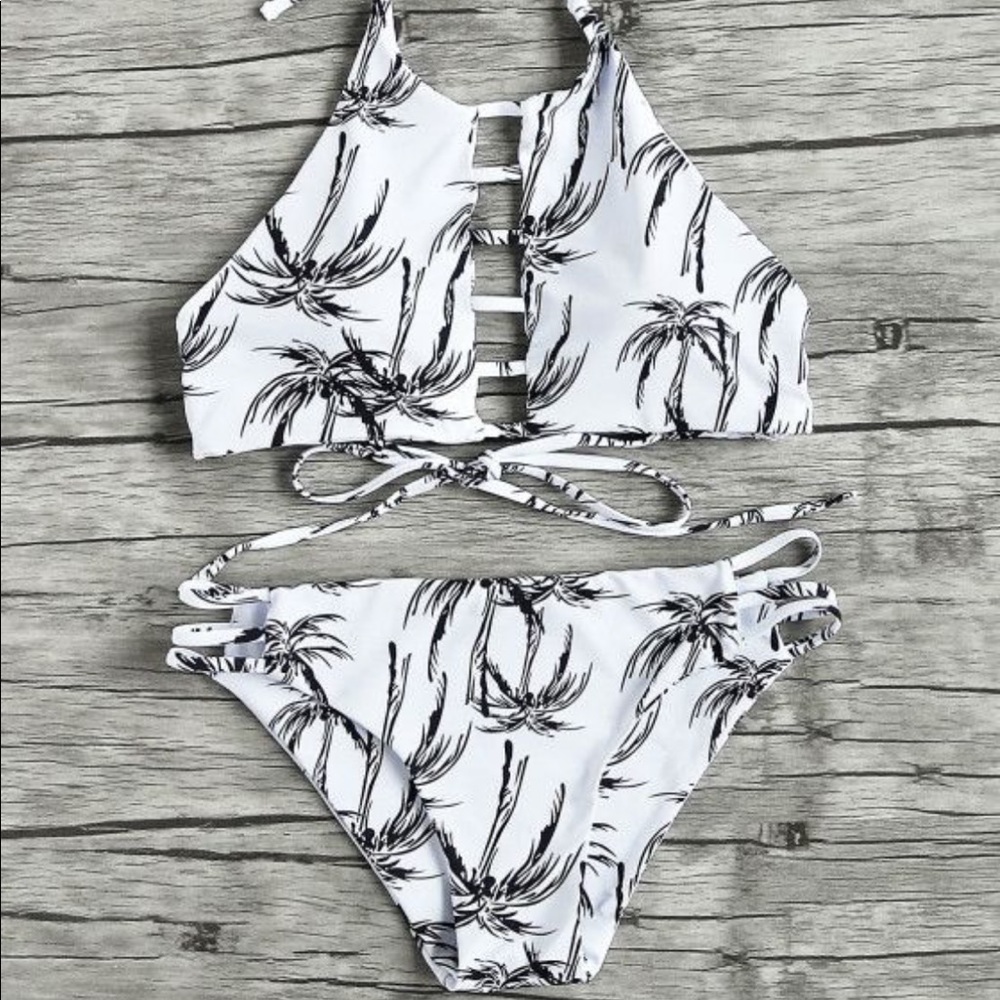 Palm tree halter top bikini